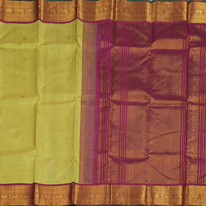 Hayagrivas Light Lemon Yellow Handloom Kanjivaram Silk Saree with Maroon Border BBD1145K7-1