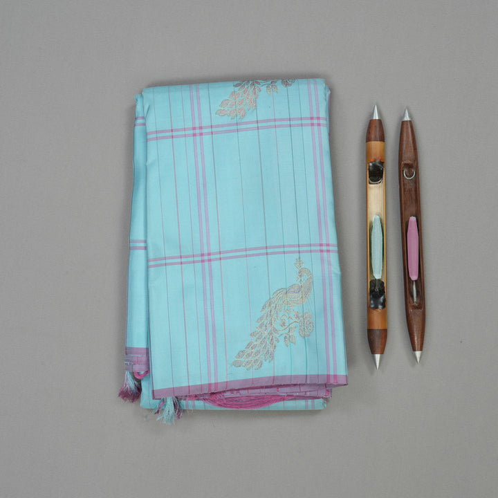 Hayagrivas Handloom Sky Blue Kanjivaram Silk Saree BBD1146K1-1