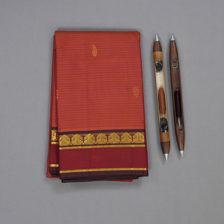 Hayagrivas Brick Red Handloom Kanjivaram Silk Saree with Maroon Border BBD1149K3-4