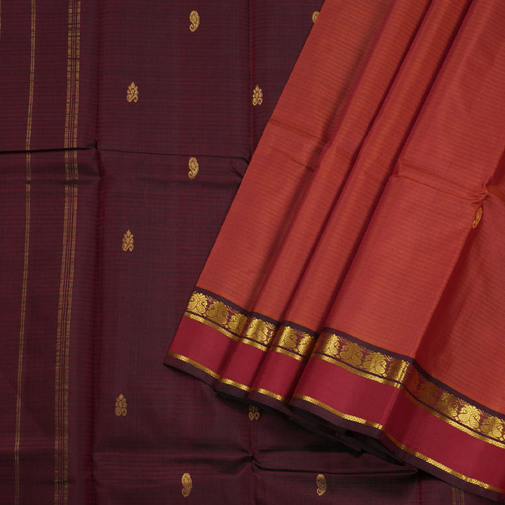 Hayagrivas Brick Red Handloom Kanjivaram Silk Saree with Maroon Border BBD1149K3-4