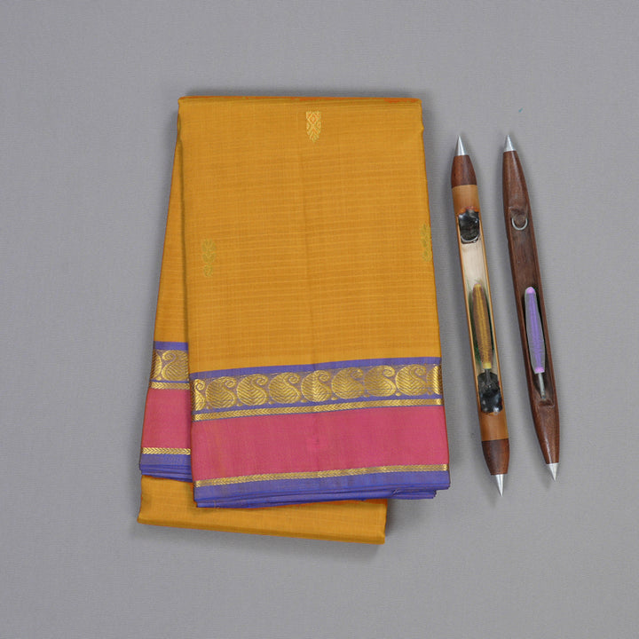 Hayagrivas Mustard Handloom Kanjivaram Silk Saree with Blue Border BBD1149K3-6