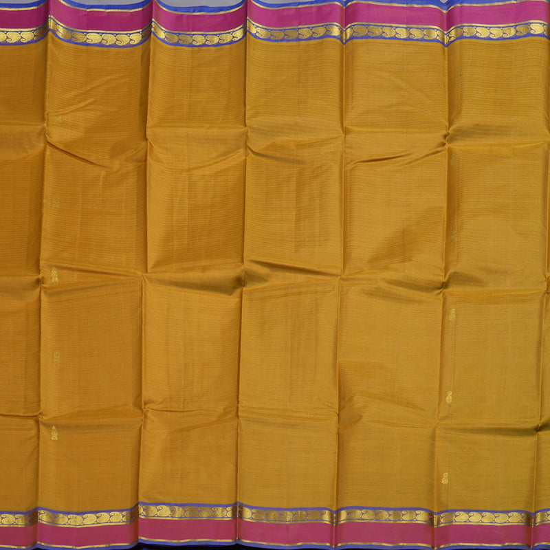 Hayagrivas Mustard Handloom Kanjivaram Silk Saree with Blue Border BBD1149K3-6