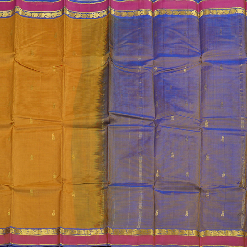 Hayagrivas Mustard Handloom Kanjivaram Silk Saree with Blue Border BBD1149K3-6