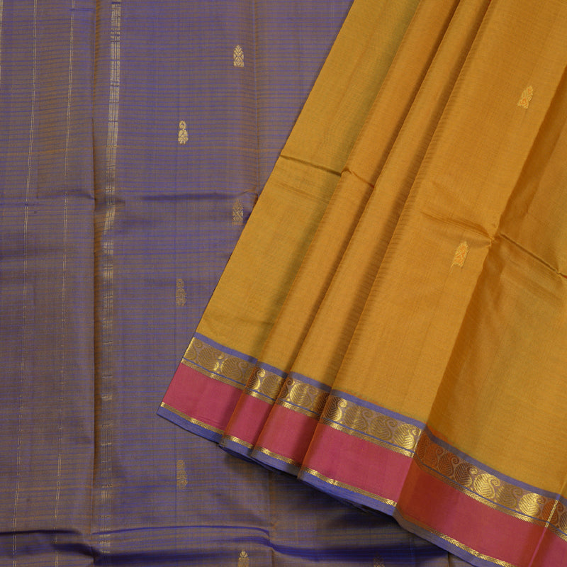 Hayagrivas Mustard Handloom Kanjivaram Silk Saree with Blue Border BBD1149K3-6