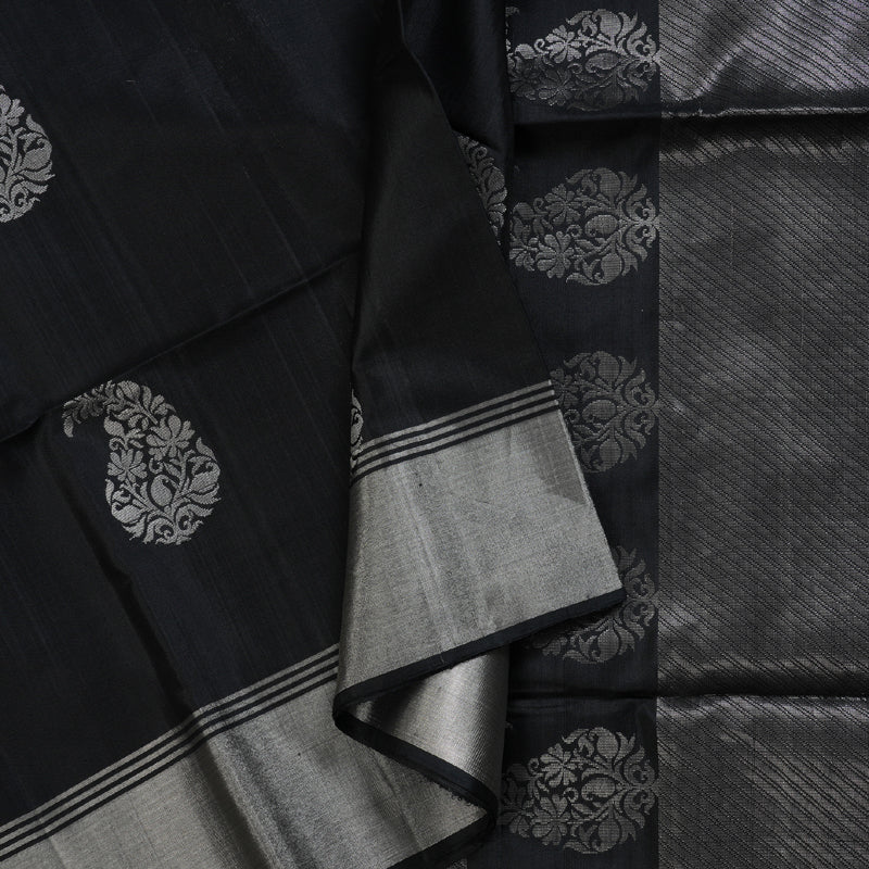 Hayagrivas Stunning Black Handloom Soft Silk Saree BBD1150K1-3