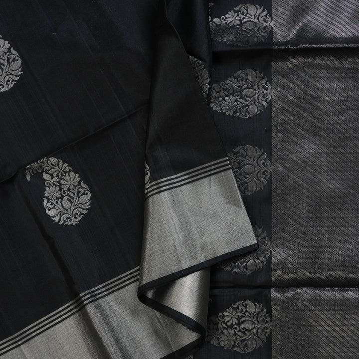Hayagrivas Stunning Black Handloom Soft Silk Saree BBD1150K1-3