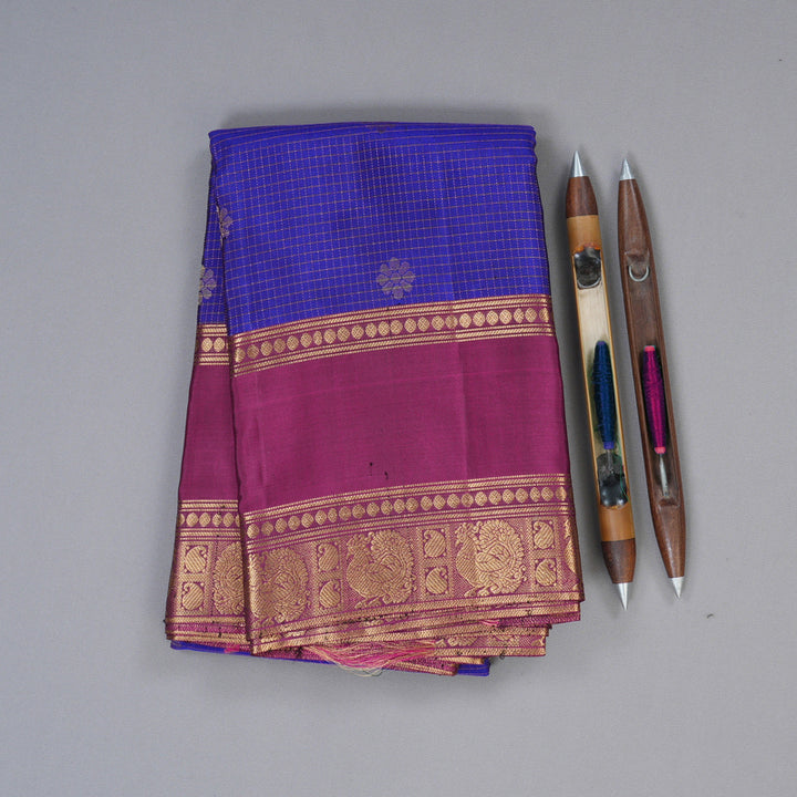 Hayagrivas Blue Handloom Kanjivaram Silk Saree with Dark Purple Border BBD1151K10-1