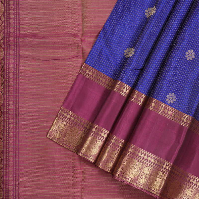 Hayagrivas Blue Handloom Kanjivaram Silk Saree with Dark Purple Border BBD1151K10-1