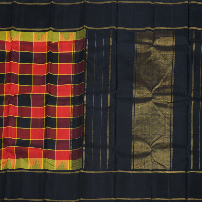 Hayagrivas Multi Color Checks Handloom Kanjivaram Silk Saree with Black Border BBD1155K1-1