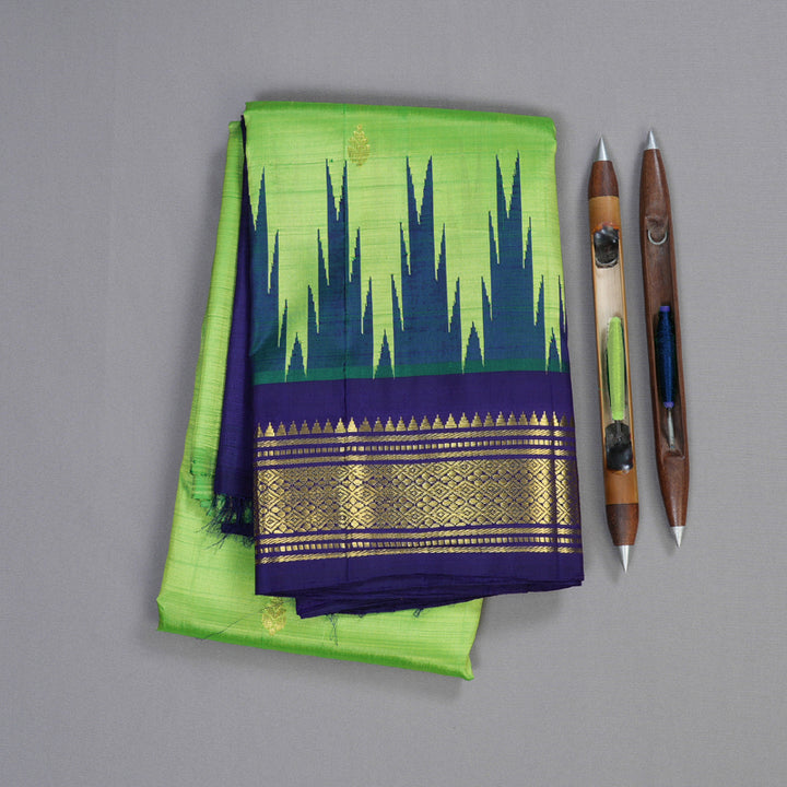 Hayagrivas Fluorescent Green Handloom Kanjivaram Silk Saree with Blue Border BBD1160K1-11