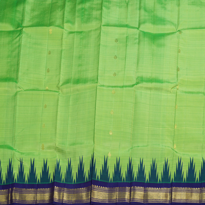 Hayagrivas Fluorescent Green Handloom Kanjivaram Silk Saree with Blue Border BBD1160K1-11