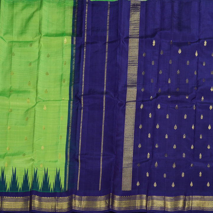 Hayagrivas Fluorescent Green Handloom Kanjivaram Silk Saree with Blue Border BBD1160K1-11