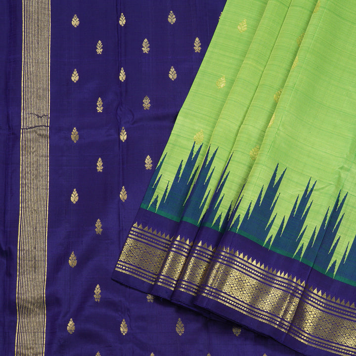 Hayagrivas Fluorescent Green Handloom Kanjivaram Silk Saree with Blue Border BBD1160K1-11