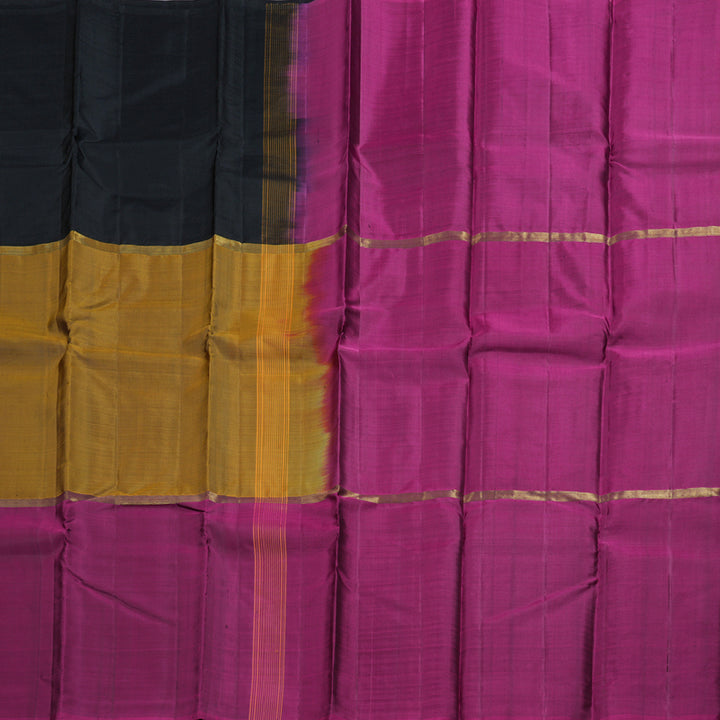 Hayagrivas Mubagam (Black,Mustard And Purple) Handloom Kanjivaram Silk Saree BBD1162K1-1