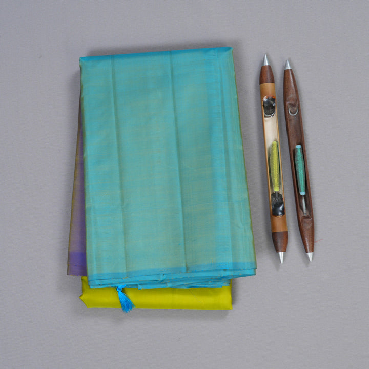 Hayagrivas Mubagam(Blue,Fluorescent Green And Sea Blue) Handloom Kanjivaram Silk Saree BBD1162K1-4