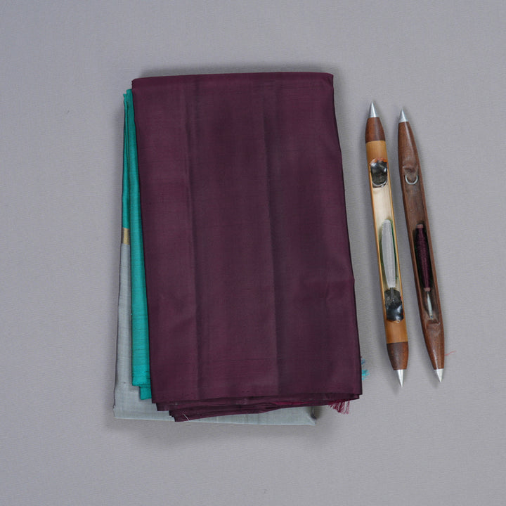 Hayagrivas Mubagam(Sea Blue,Silver Grey And Dark Purple) Handloom Kanjivaram Silk Saree BBD1162K1-8