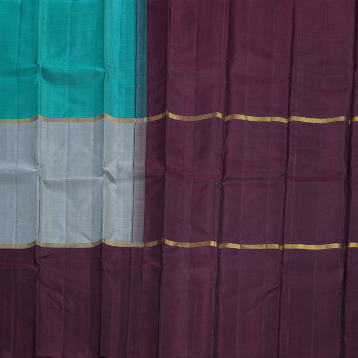 Hayagrivas Mubagam(Sea Blue,Silver Grey And Dark Purple) Handloom Kanjivaram Silk Saree BBD1162K1-8