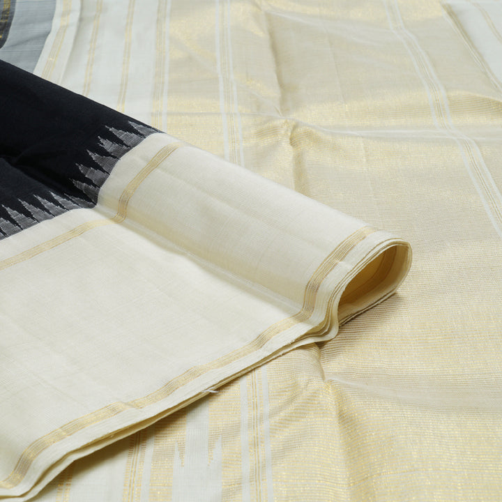 Hayagrivas Black Handloom Kanjivaram Silk Saree with Half White Border BBD1167K9-1