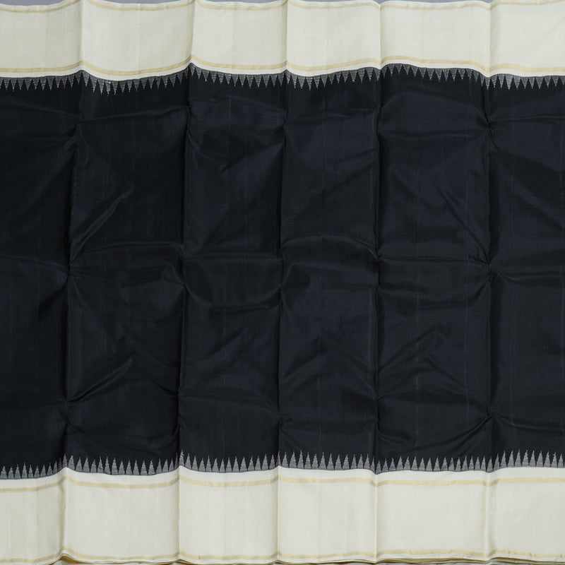 Hayagrivas Black Handloom Kanjivaram Silk Saree with Half White Border BBD1167K9-1