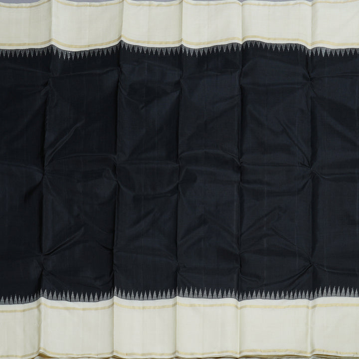 Hayagrivas Black Handloom Kanjivaram Silk Saree with Half White Border BBD1167K9-1