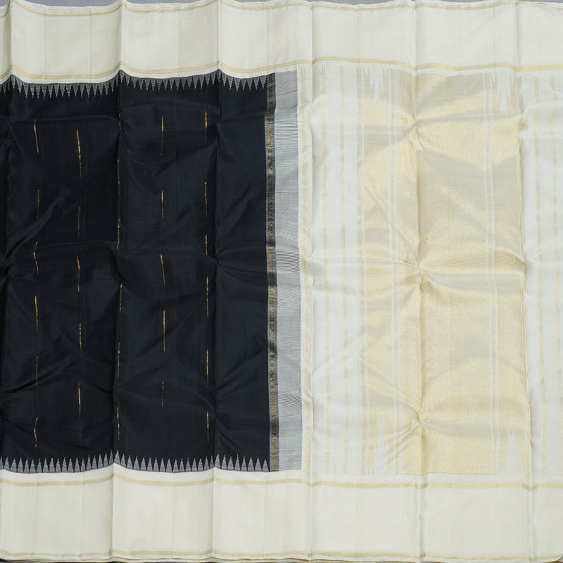 Hayagrivas Black Handloom Kanjivaram Silk Saree with Half White Border BBD1167K9-1