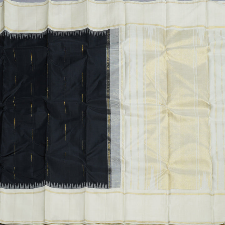 Hayagrivas Black Handloom Kanjivaram Silk Saree with Half White Border BBD1167K9-1