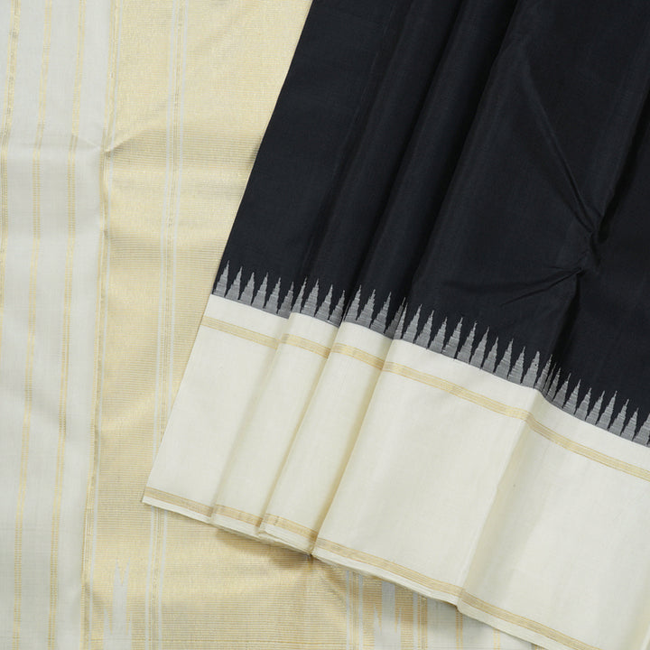 Hayagrivas Black Handloom Kanjivaram Silk Saree with Half White Border BBD1167K9-1