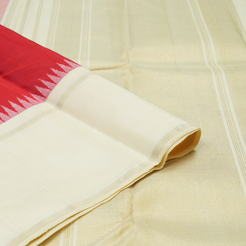 Hayagrivas Handloom Red Kanjivaram Silk Saree with Half-White Border BBD1167K9-3