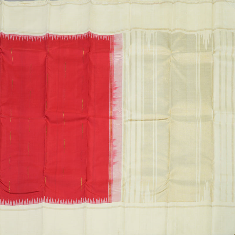Hayagrivas Handloom Red Kanjivaram Silk Saree with Half-White Border BBD1167K9-3