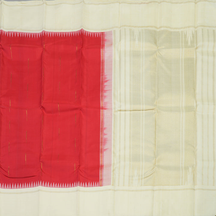 Hayagrivas Handloom Red Kanjivaram Silk Saree with Half-White Border BBD1167K9-3