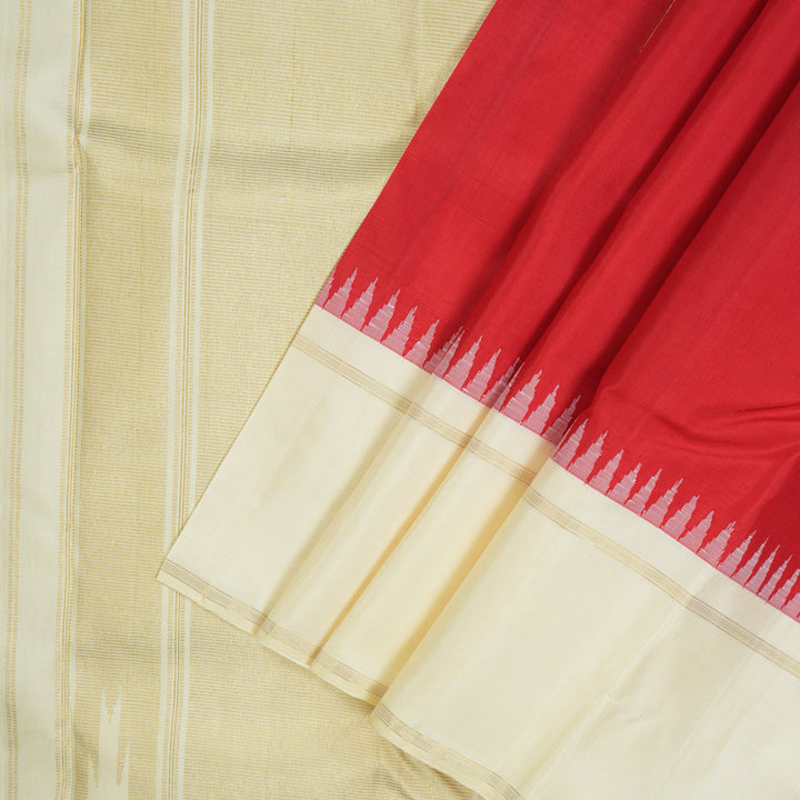 Hayagrivas Handloom Red Kanjivaram Silk Saree with Half-White Border BBD1167K9-3