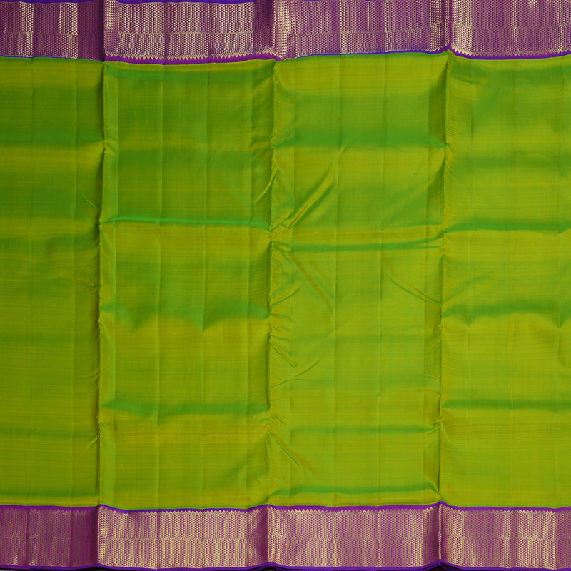 Hayagrivas Fluorescent Green Handloom Kanjivaram Ten Yards Silk Saree with Purple Border BBD1168K10-3