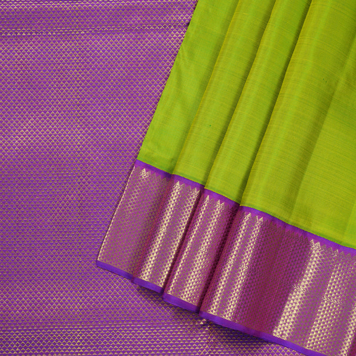 Hayagrivas Fluorescent Green Handloom Kanjivaram Ten Yards Silk Saree BBD1168K10-4