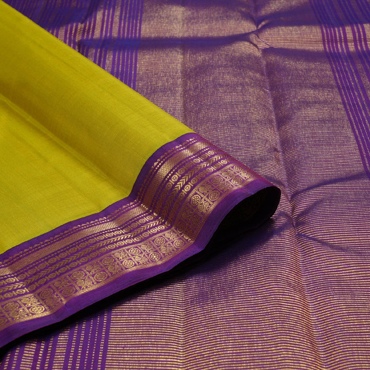 Hayagrivas Fluorescent Green Handloom Kanjivaram Silk Saree with Purple Border BBD1168K2-1