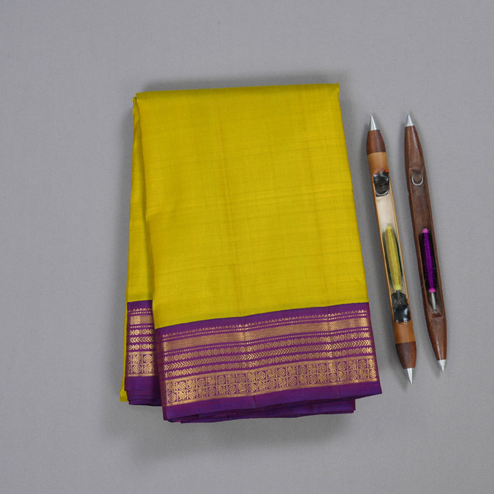 Hayagrivas Fluorescent Green Handloom Kanjivaram Silk Saree with Purple Border BBD1168K2-1