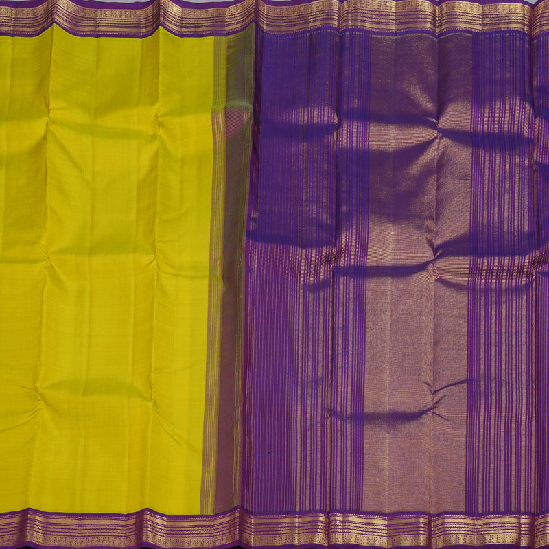 Hayagrivas Fluorescent Green Handloom Kanjivaram Silk Saree with Purple Border BBD1168K2-1