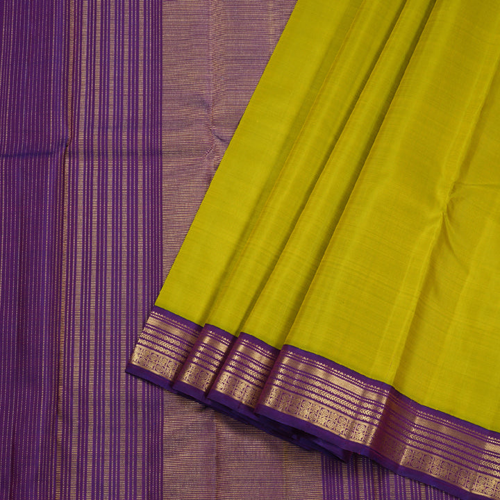 Hayagrivas Fluorescent Green Handloom Kanjivaram Silk Saree with Purple Border BBD1168K2-1