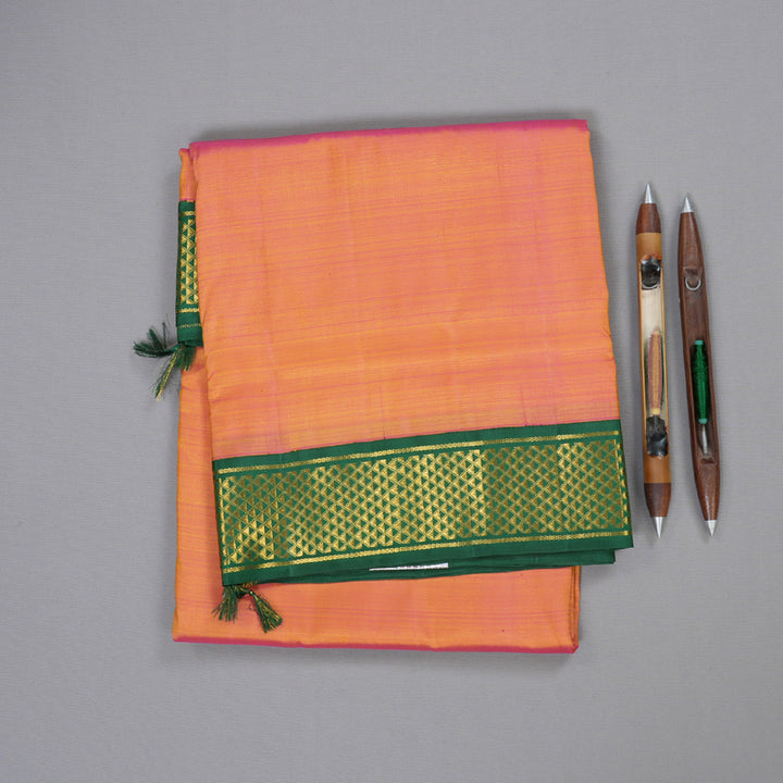 Hayagrivas Dual Tone (Pink With Yellow) Handloom Kanjivaram Ten Yards Silk Saree with Bottle Green Border BBD1171K1-1