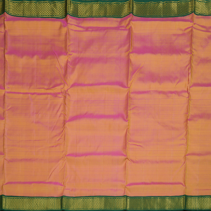 Hayagrivas Dual Tone (Pink With Yellow) Handloom Kanjivaram Ten Yards Silk Saree with Bottle Green Border BBD1171K1-1