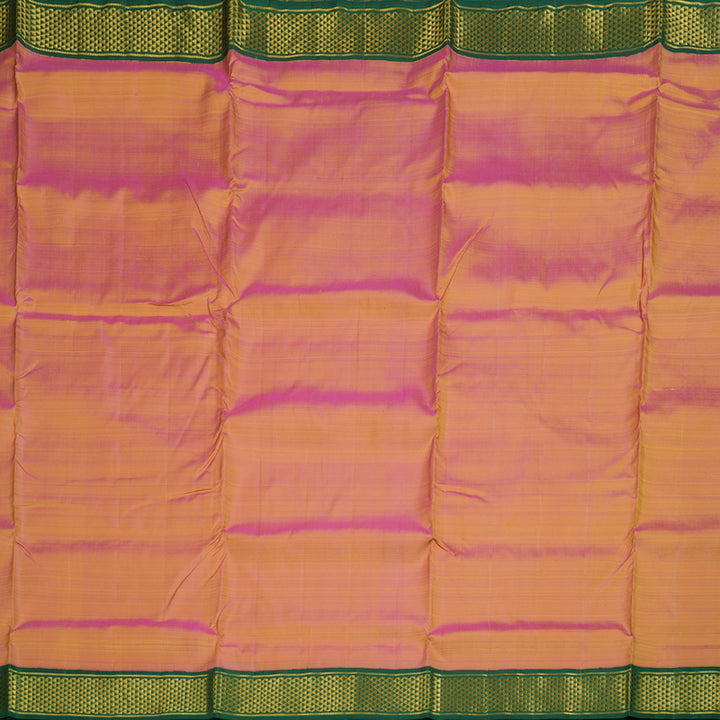 Hayagrivas Dual Tone (Pink With Yellow) Handloom Kanjivaram Ten Yards Silk Saree with Bottle Green Border BBD1171K1-1