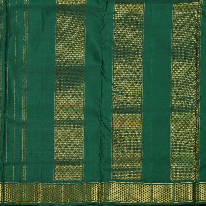 Hayagrivas Dual Tone (Pink With Yellow) Handloom Kanjivaram Ten Yards Silk Saree with Bottle Green Border BBD1171K1-1