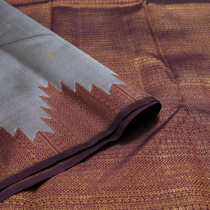 Hayagrivas Grey Handloom Kanjivaram Silk Saree with Wine Maroon Border BBD1173K1-1