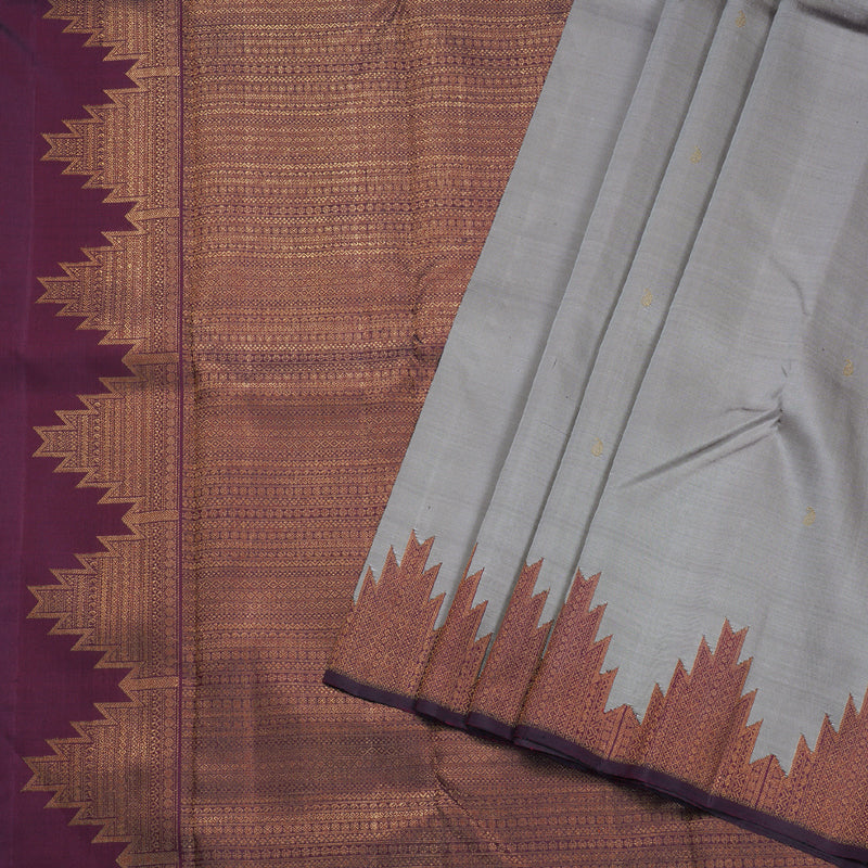 Hayagrivas Grey Handloom Kanjivaram Silk Saree with Wine Maroon Border BBD1173K1-1