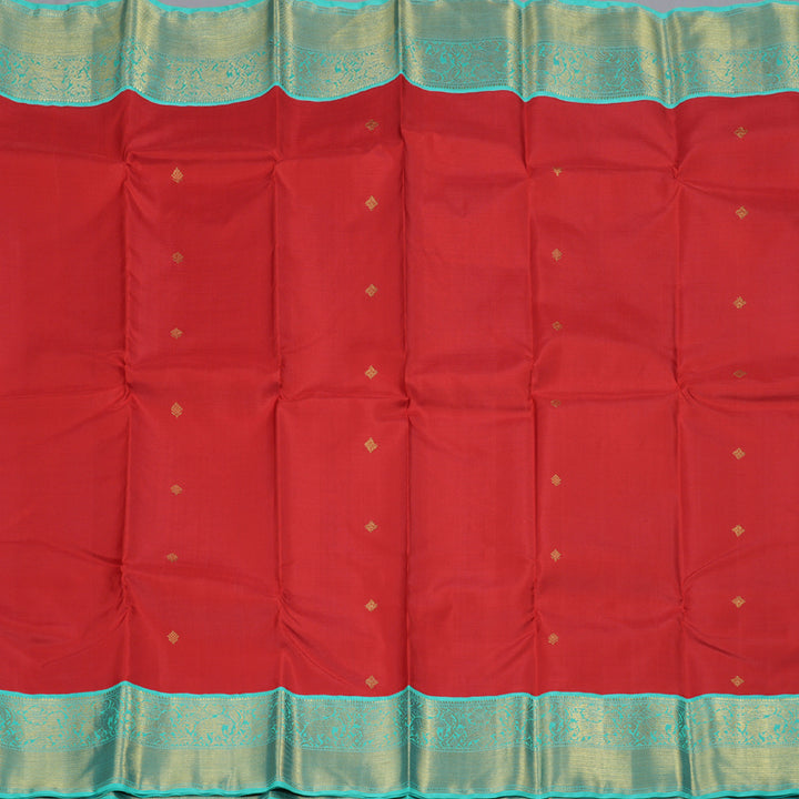 Hayagrivas Red Handloom Kanjivaram Silk Saree with Sea Green Border BBD1173K5-1