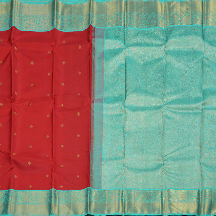 Hayagrivas Red Handloom Kanjivaram Silk Saree with Sea Green Border BBD1173K5-1