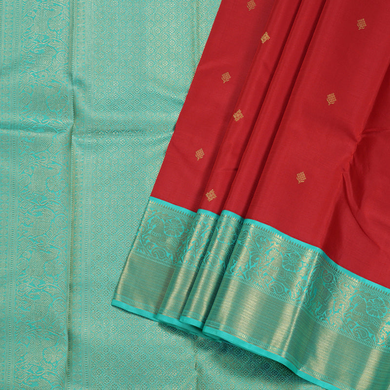 Hayagrivas Red Handloom Kanjivaram Silk Saree with Sea Green Border BBD1173K5-1