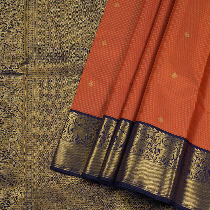 Hayagrivas Orange Handloom Kanjivaram Silk Saree with Dark Blue Border BBD1173K6-1