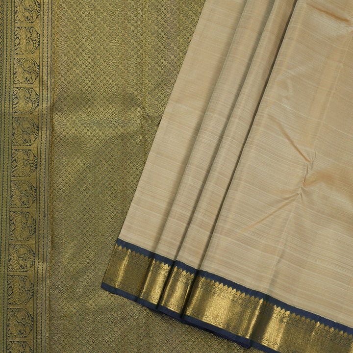 Hayagrivas Wheat Brown Kanjivaram Silk Saree with Dark Peacock Green Border BBD117D1-2