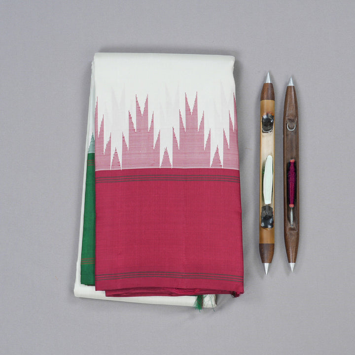 Hayagrivas Pristine White Handloom Kanjivaram Silk Saree with Ganga Jamuna (Green And Maroon) Border BBD1186K2-1