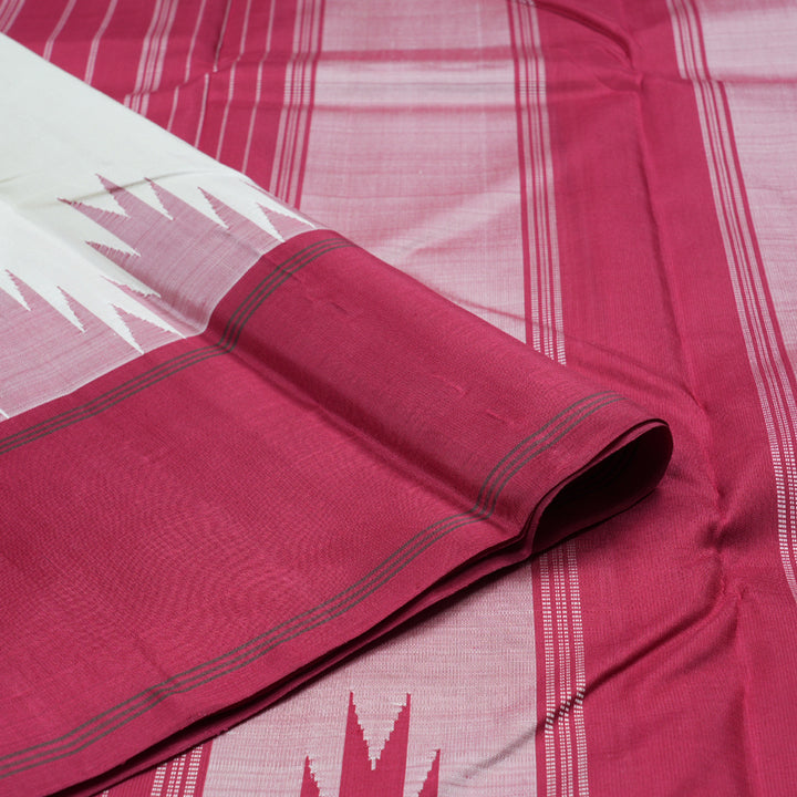 Hayagrivas Pristine White Handloom Kanjivaram Silk Saree with Ganga Jamuna (Green And Maroon) Border BBD1186K2-1